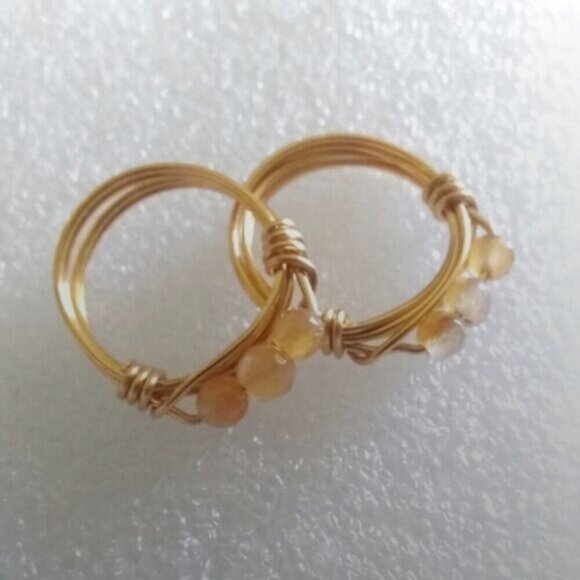 Apricot + Pale Tangerine Agate ~ Beaded Gemstone Rings - Handmade Sz 5.75 + 6 - Picture 3 of 8